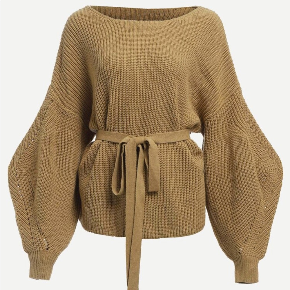 Bishop Sleeve Belted Sweater